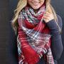 Cozy Up Blanket Scarf (Red, Cream & Blue Plaid) - Babe Outfitters