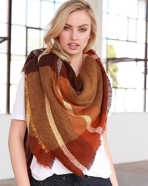 Autumn Feelings Blanket Scarf (Rust & Orange Color Block) - Babe Outfitters