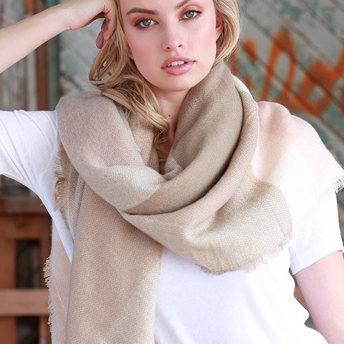 Cozy Days Blanket Scarf (Blush & Taupe Color Block) - Babe Outfitters