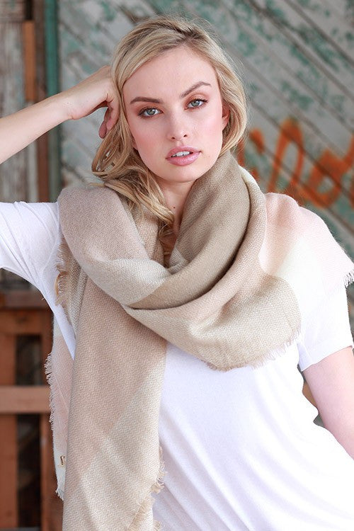 Cozy Days Blanket Scarf (Blush & Taupe Color Block) - Babe Outfitters