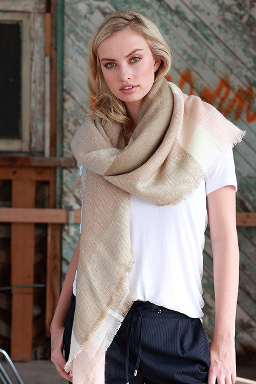 Cozy Days Blanket Scarf (Blush & Taupe Color Block) - Babe Outfitters