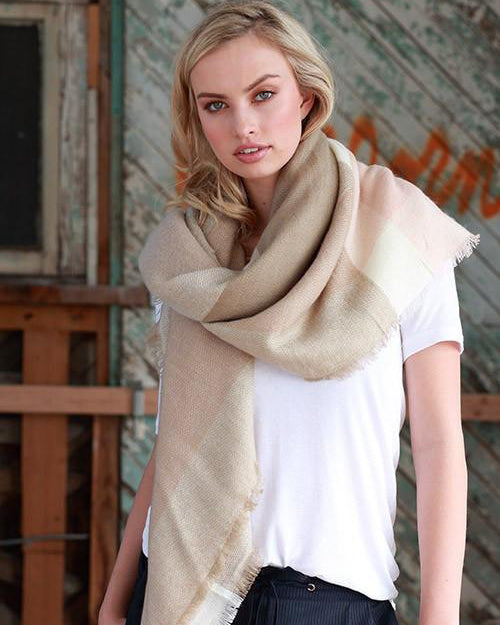 Cozy Days Blanket Scarf (Blush & Taupe Color Block) - Babe Outfitters