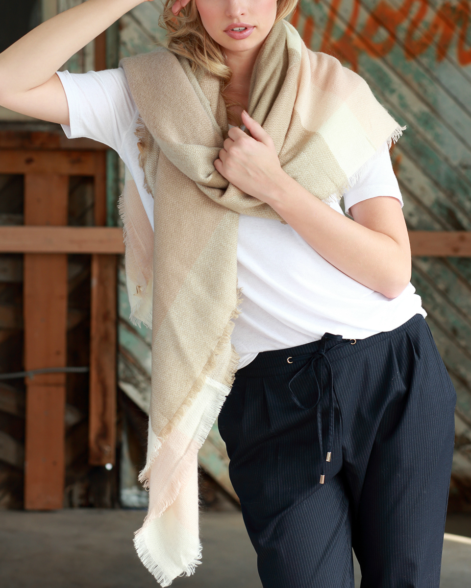 Cozy Days Blanket Scarf (Blush & Taupe Color Block) - Babe Outfitters