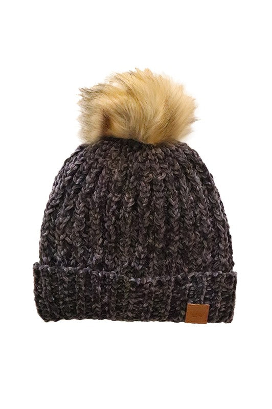 Winter Excursion Chenille Pom-Pom Beanie - Babe Outfitters