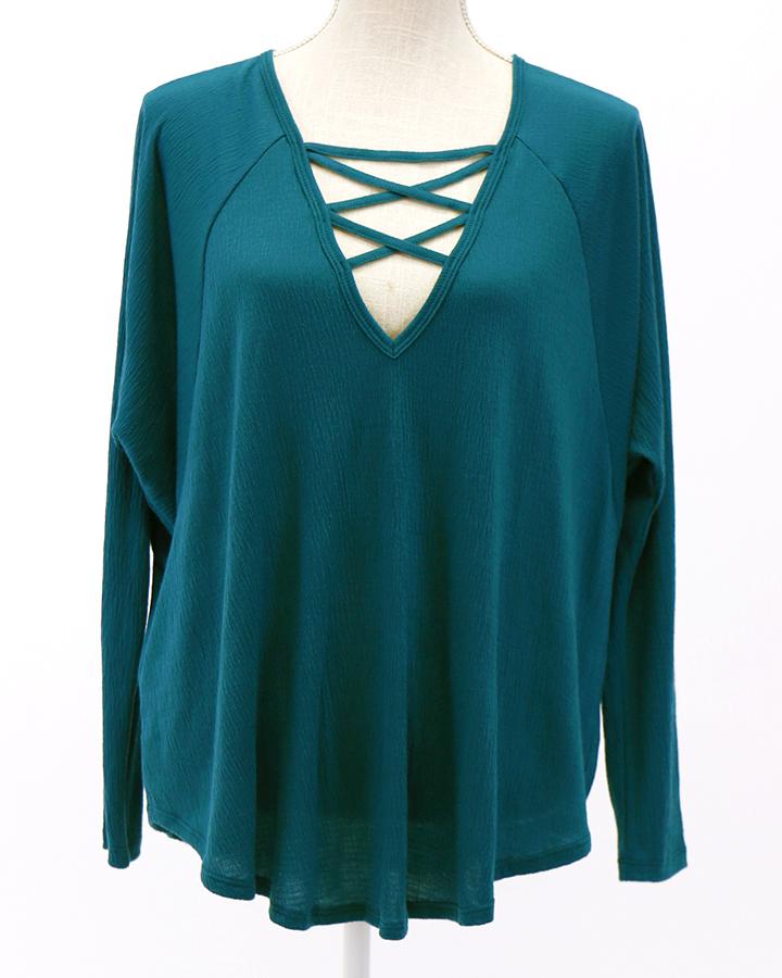 Grace & Lace Criss Cross Raglan Top - Babe Outfitters