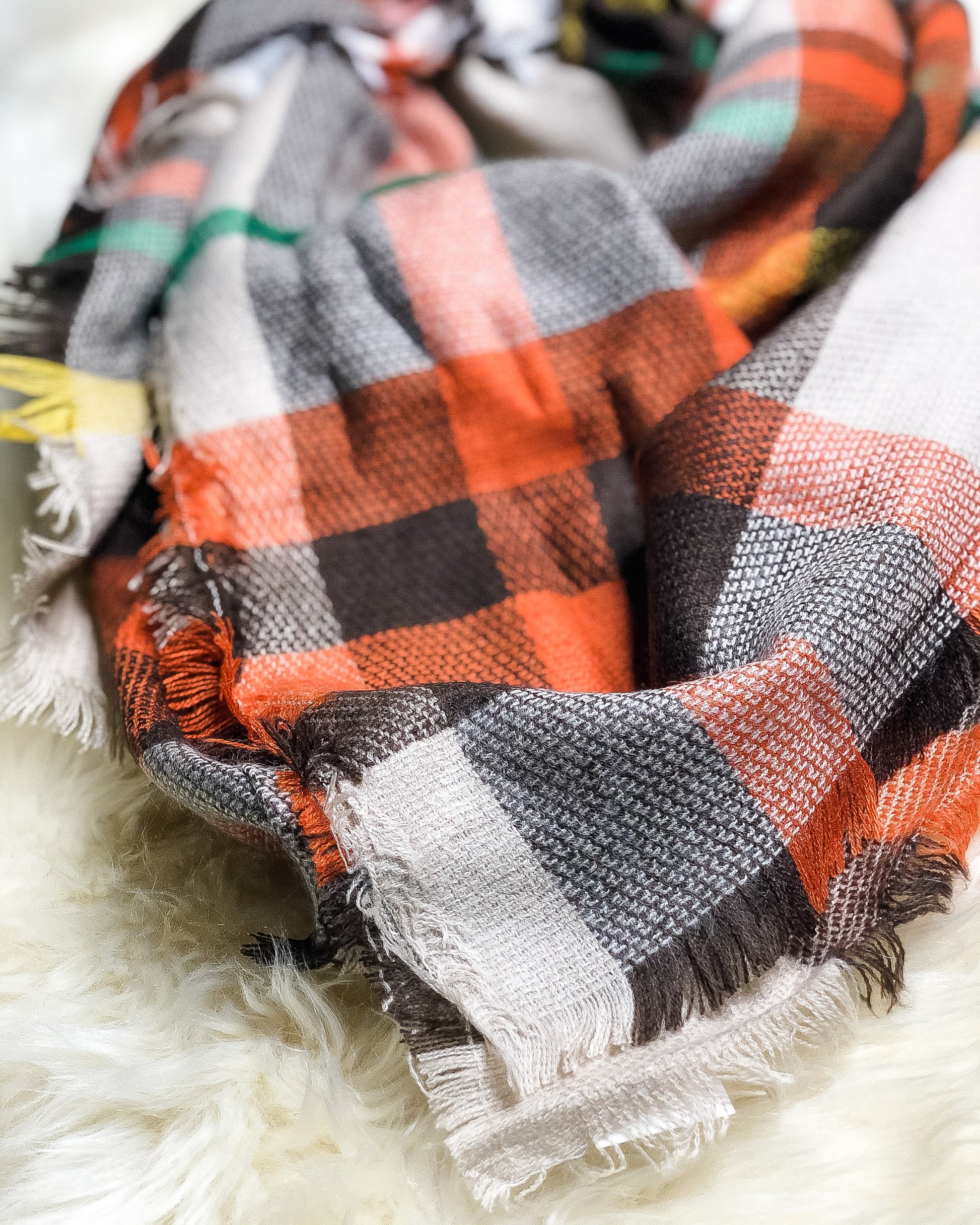 Warm and Toasty Blanket Scarf (Orange Plaid) - Babe Outfitters