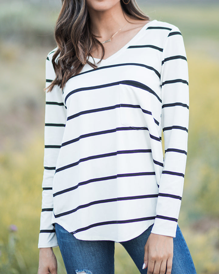 Long Sleeve Perfect Pocket Tee (Solids/Prints)
