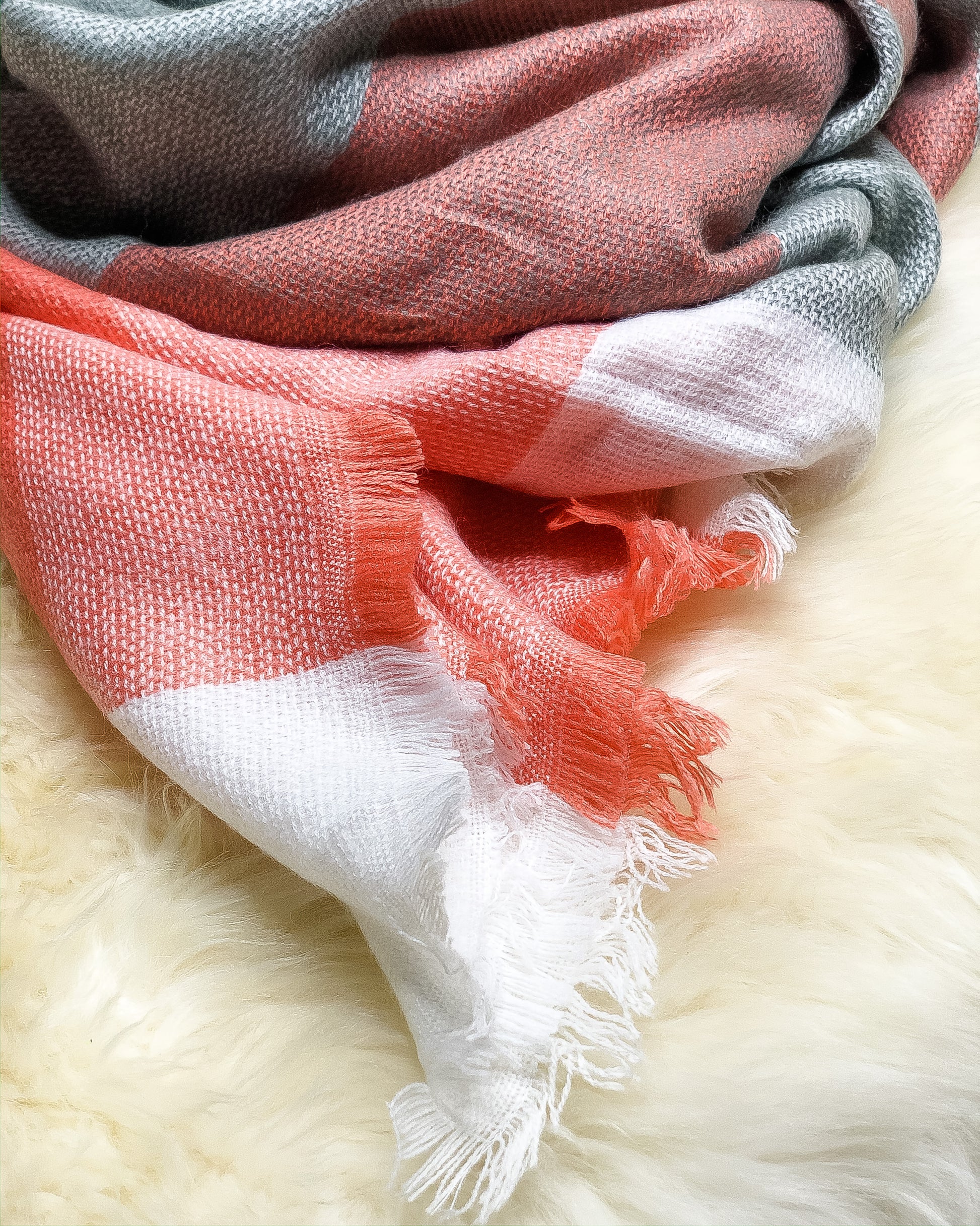 Roasting Marshmallows Blanket Scarf (Coral & Gray Color Block) - Babe Outfitters