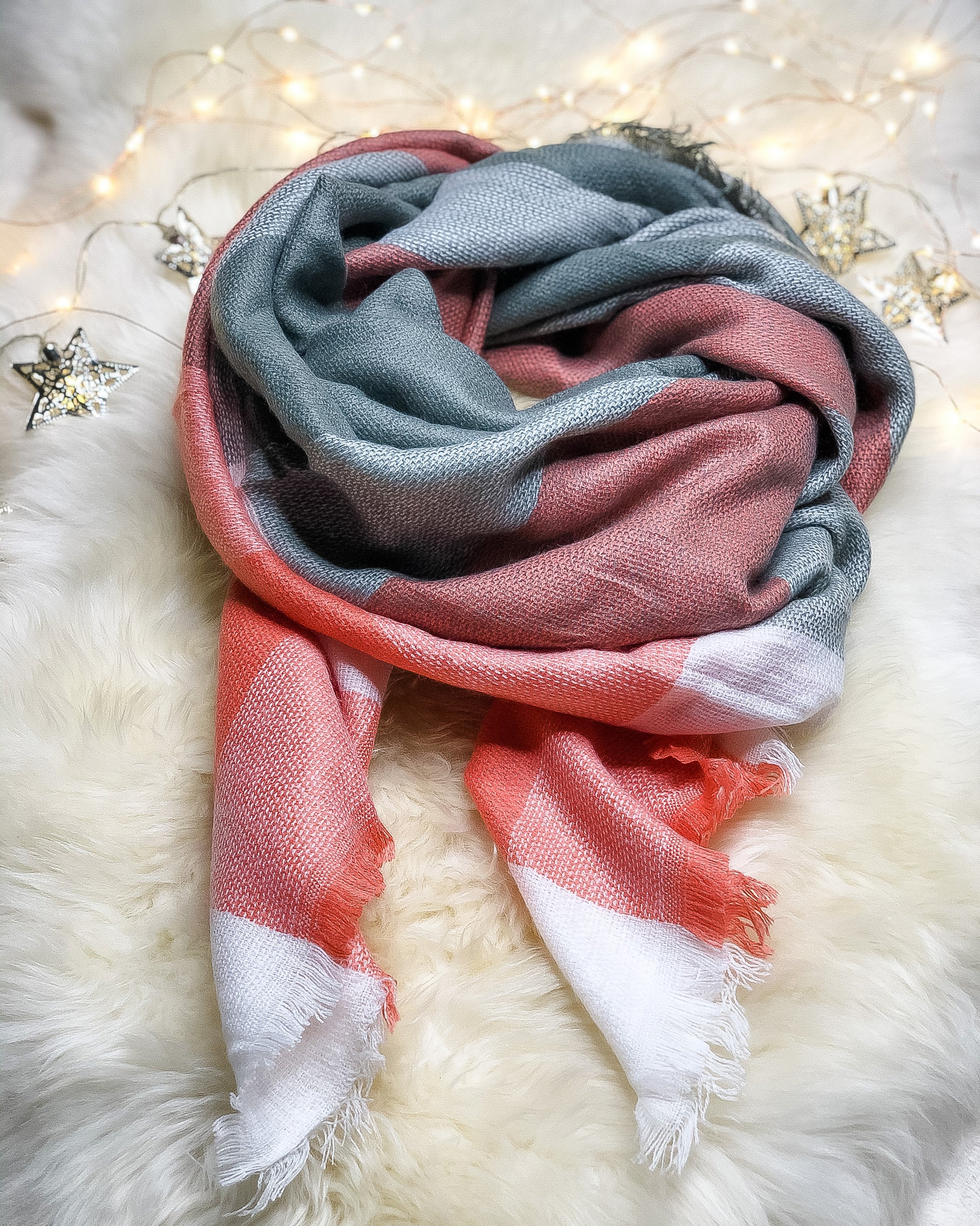 Roasting Marshmallows Blanket Scarf (Coral & Gray Color Block) - Babe Outfitters