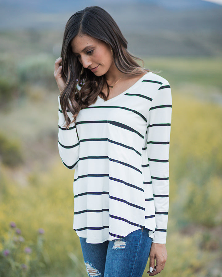 Long Sleeve Perfect Pocket Tee (Solids/Prints)