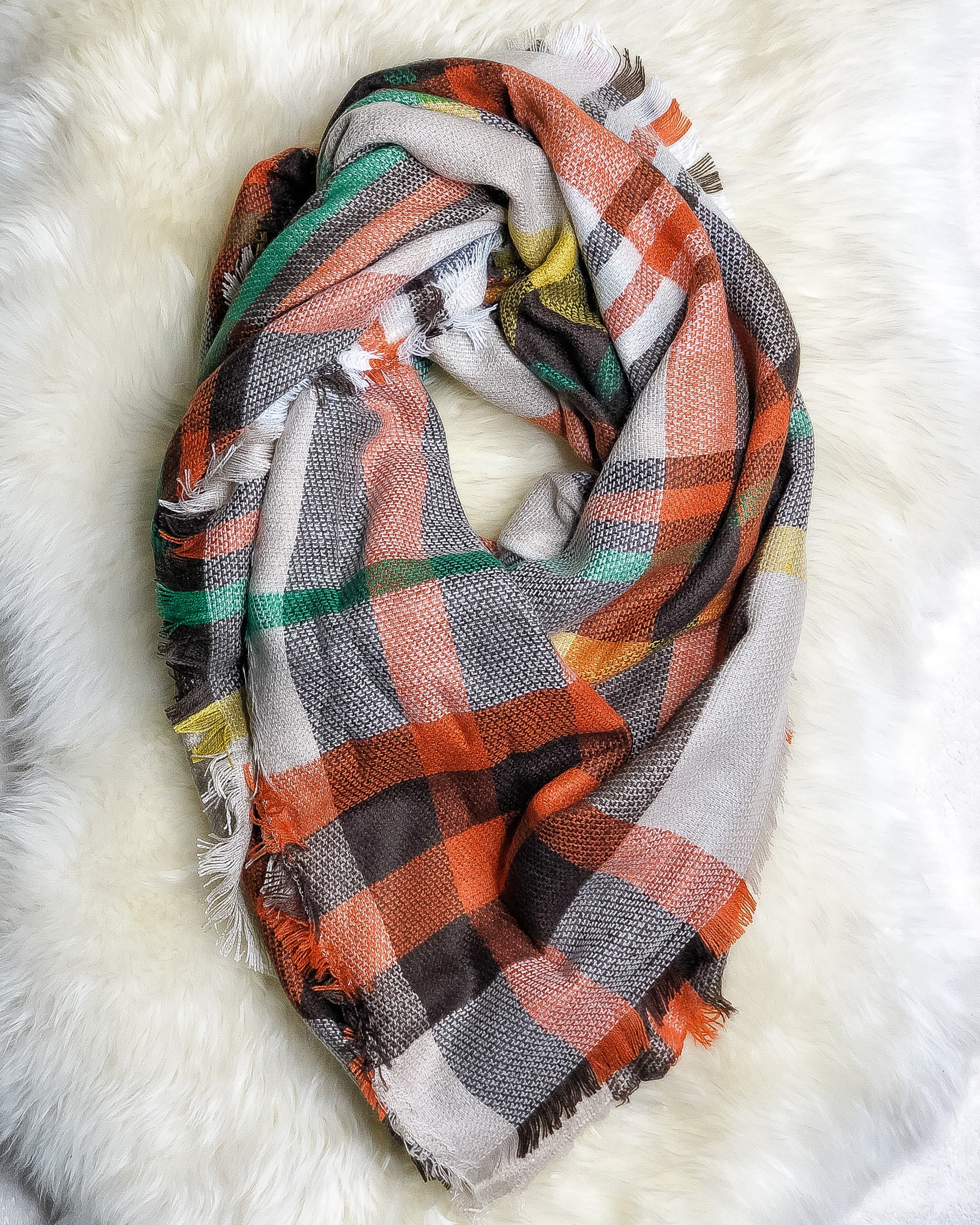 Warm and Toasty Blanket Scarf (Orange Plaid) - Babe Outfitters