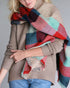 Wrap it Up Reversible Blanket Scarf (Mint Color Block & Stitched Stripe) - Babe Outfitters