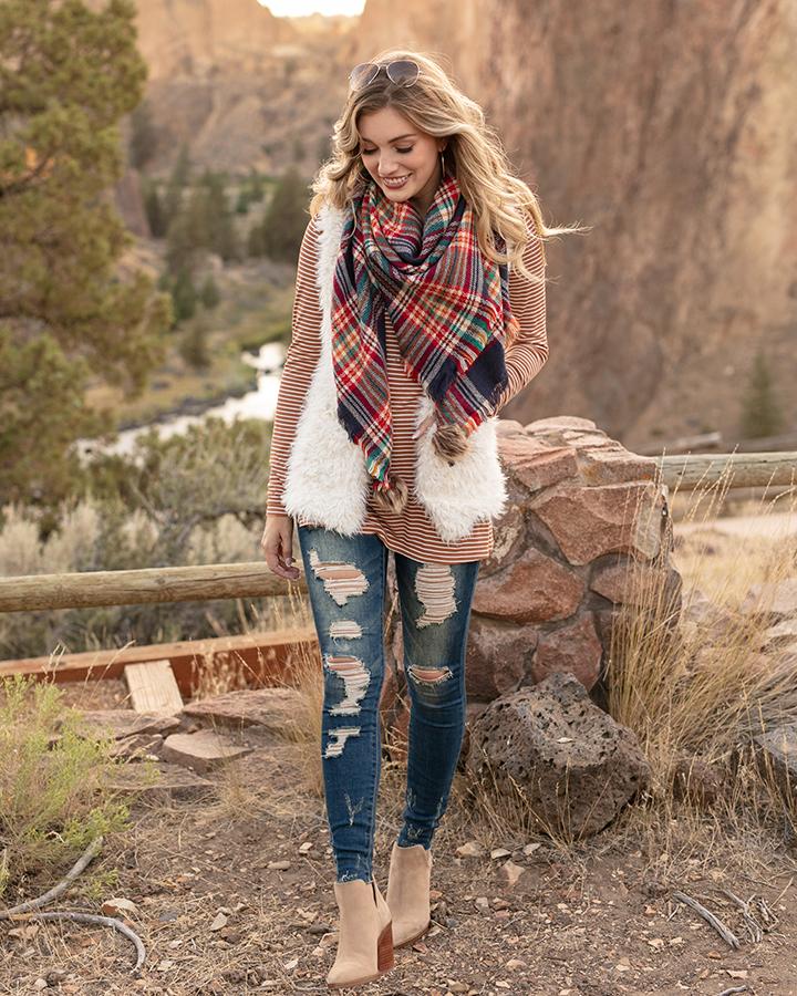 Grace & Lace Plaid Triangle Scarf