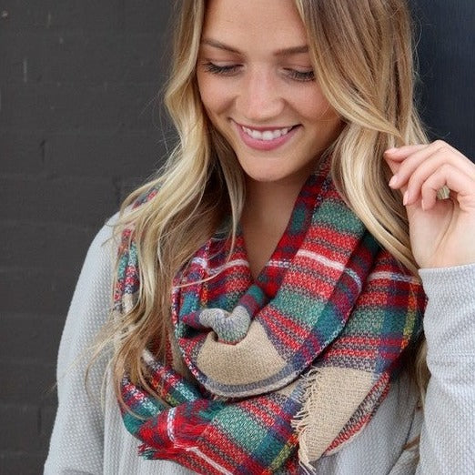 Autumn Vibes Infinity Scarf (Tan Plaid) - Babe Outfitters
